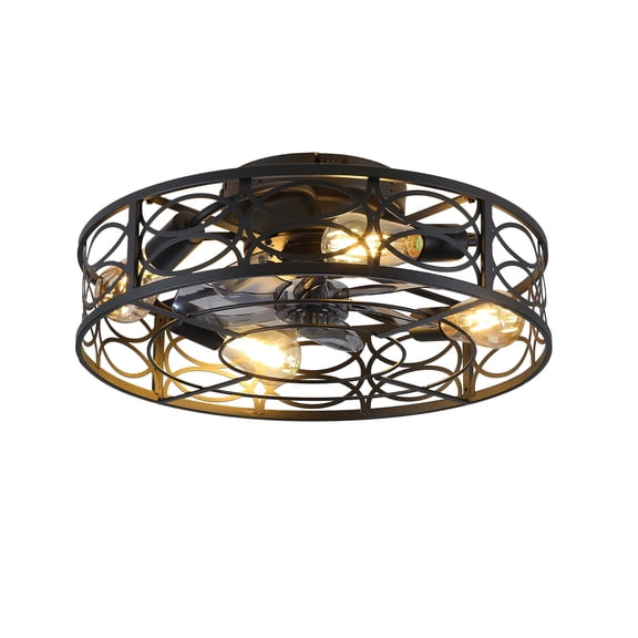 20" Low Profile Caged Ceiling Fans with Remote Control,6 Speed, Farmhouse Flush Mount Ceiling Fan with 6 Speeds Reversible Motor, for Kitchen, Bedroom--NOT Included Bulbs