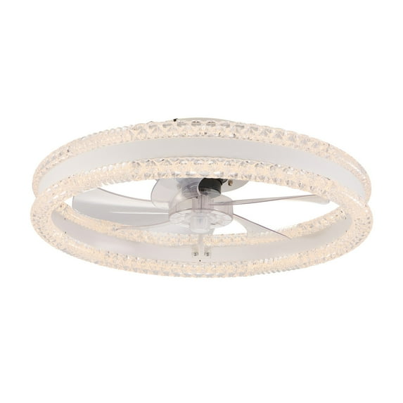 20” Luxury Double Ring LED Ceiling Fan with Light – Modern Flush Mount Design Hidden Blades Dimmable Lighting & Remote Control Low Profile Silent Fan for Bedroom Living Room (White)