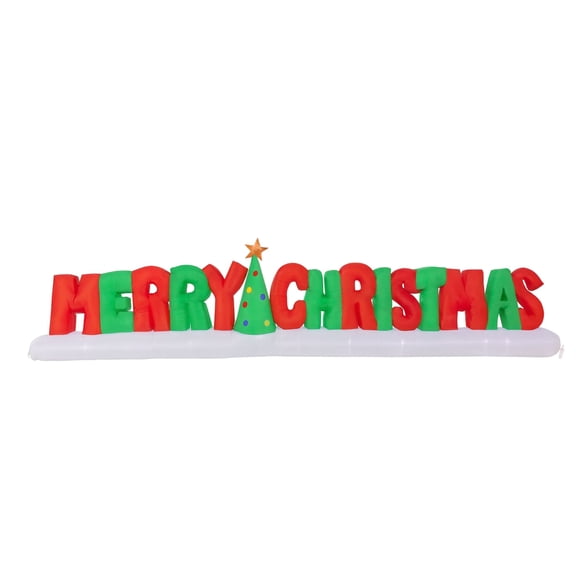 World Trade 20 ft Inflatable Merry Christmas Sign with Animated LED Light Show, Lighted Outdoor Holiday Yard Decoration