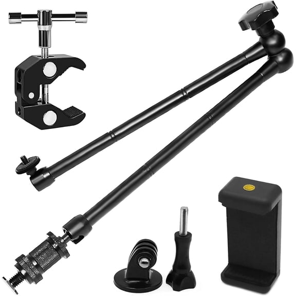 20" Magic Arm Clamp Kit with 1/4" & 3/8" Thread Clamp,Adjustable Friction arm- Articulating arm,with/Phone Clip/Tripod Mount Adapter,for Action Camera/DSLR/LCD Monitor/LED Lights/Cell Phone