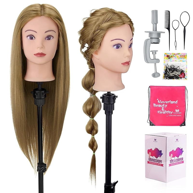 20" Mannequin Head Human Hair,100% Real Hair Mannequin Head,Cosmetology Human Hair Mannequin Doll Head for Hair Styling,Practice Braiding Styling Head with Table Clamp Suitable for Hair Extensions