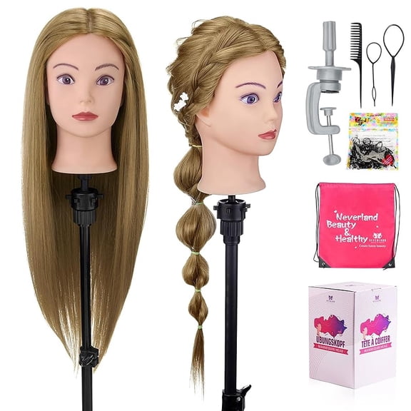 20" Mannequin Head Human Hair,100% Real Hair Mannequin Head,Cosmetology Human Hair Mannequin Doll Head for Hair Styling,Practice Braiding Styling Head with Table Clamp Suitable for Hair Extensions