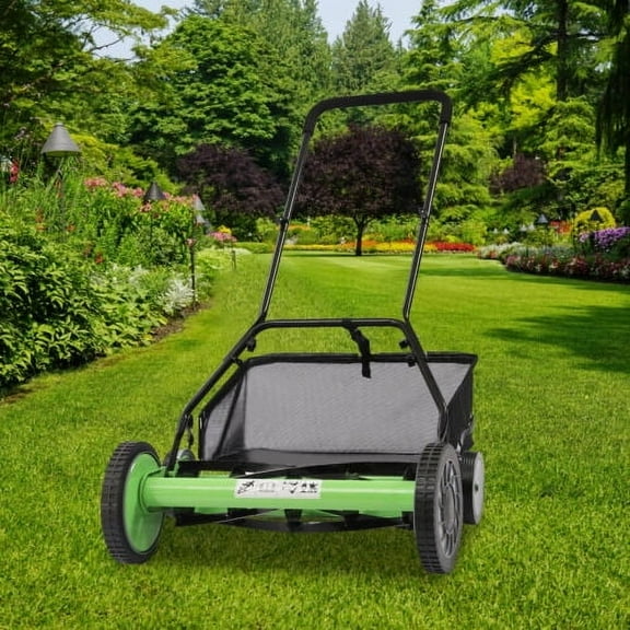 20" Manual Lawn Mower Hand Push Reel Walk-Behind Grass Catcher with 5 Blades
