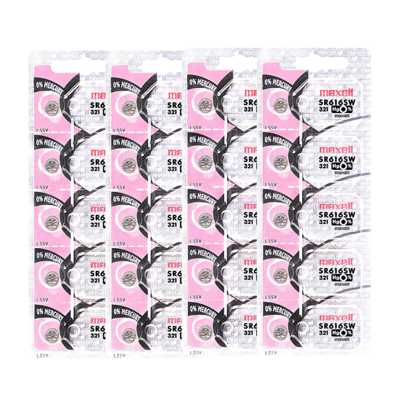 20 Maxell 321 SR616SW 1.55V Silver Oxide Watch Batteries