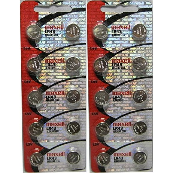 20 Maxell Lr43 AG12 186 Alkaline Batteries, New hologram packaging