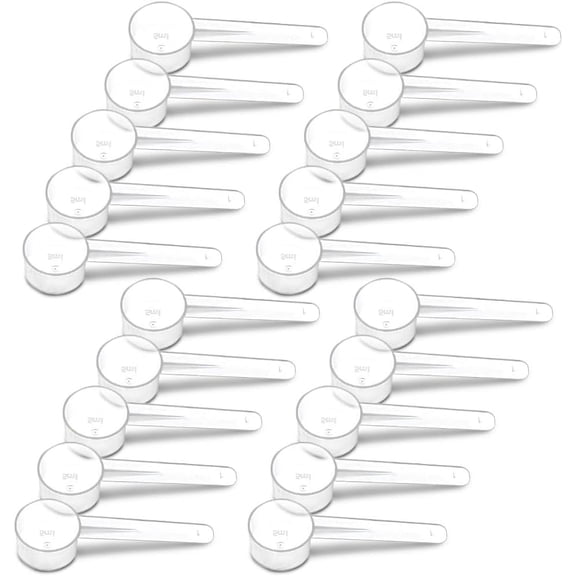 20 Measuring Spoons Set with Short Handle - 1 Teaspoon (5 ML) Clear Plastic Scoops for Creatine, Coffee, Grains, Spices, Powders, and Other Dry Goods, BPA Free, Kitchen Tools Measure, Fits in Jars
