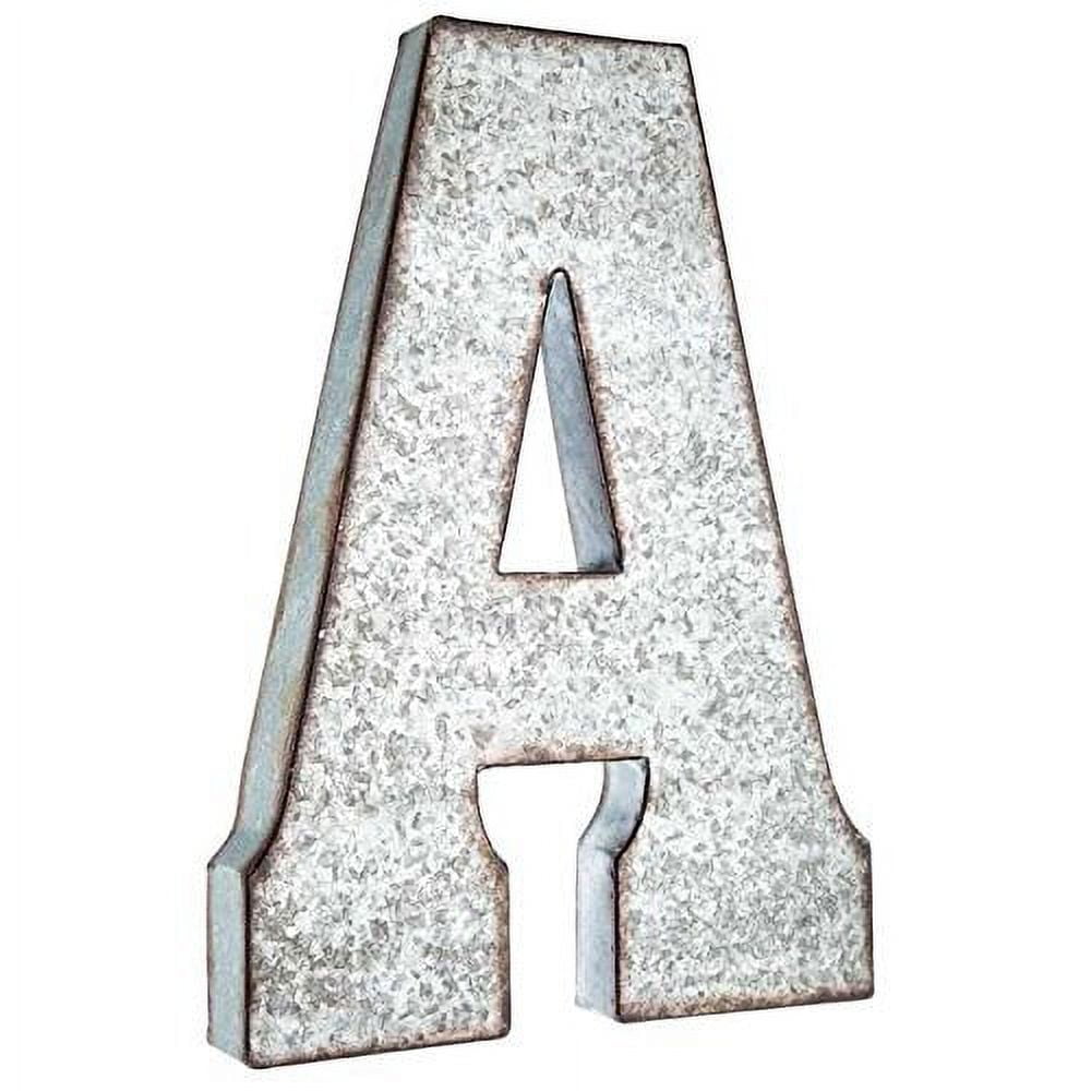 20" Metal Letter "A" Wall Decor, Silver with Rusted Edges, Galvanized Wall Mountable Decoration