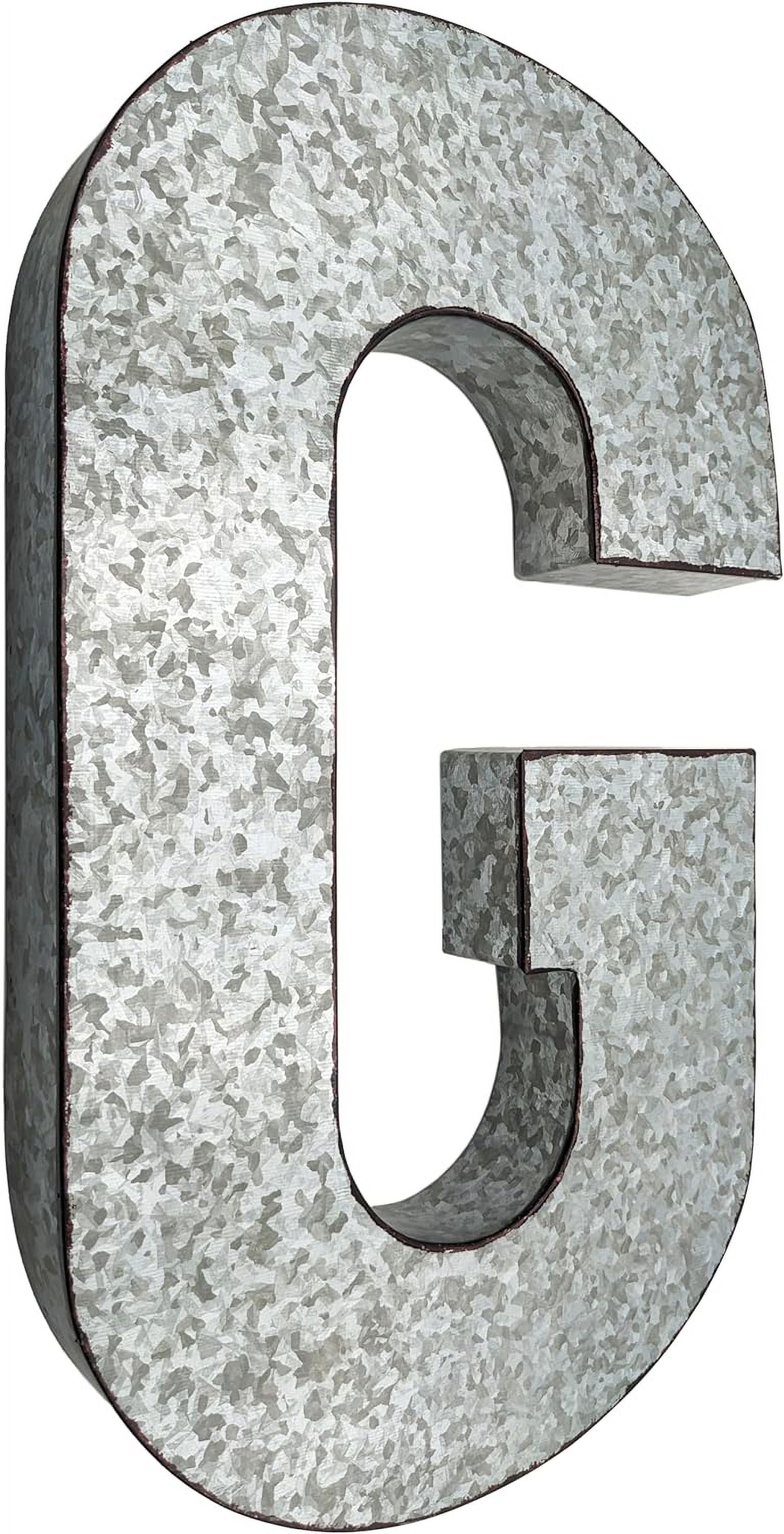 20" Metal Letter "G" Wall Decor, Silver with Rusted Edges, Galvanized