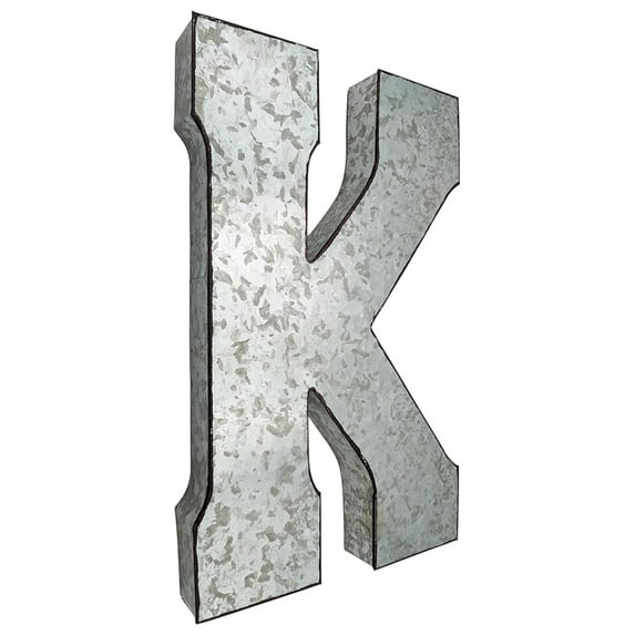 20" Metal Letter K Wall Decor, Silver with Rusted Edges, Galvanized Wall Mountable Decoration for Country, -Century, or Farmhouse Themed Room or Event