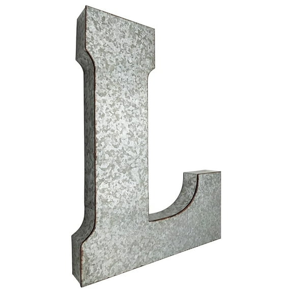 20" Metal Letter L Wall Decor, Silver with Rusted Edges, Galvanized Wall Mountable Decoration for Country, -Century, or Farmhouse Themed Room or Event