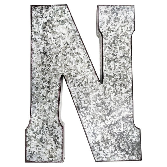 20" Metal Letter "N" Wall Decor, Silver with Rusted Edges, Galvanized Wall Mountable Decoration for Country, -Century, or Farmhouse Themed Room or Event - YOSITiuu
