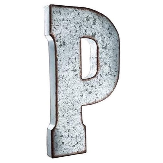 20" Metal Letter "P" Wall Decor, Silver with Rusted Edges, Galvanized Wall Mountable Decoration for Country, -Century, or Farmhouse Themed Room or Event - YOSITiuu