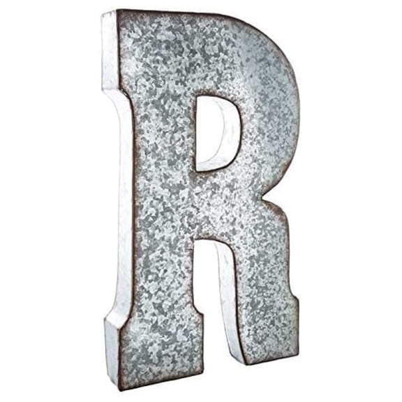 20" Metal Letter "R" Wall Decor, Silver with Rusted Edges, Galvanized Wall Mountable Decoration for Country, -Century, or Farmhouse Themed Room or Event - YOSITiuu