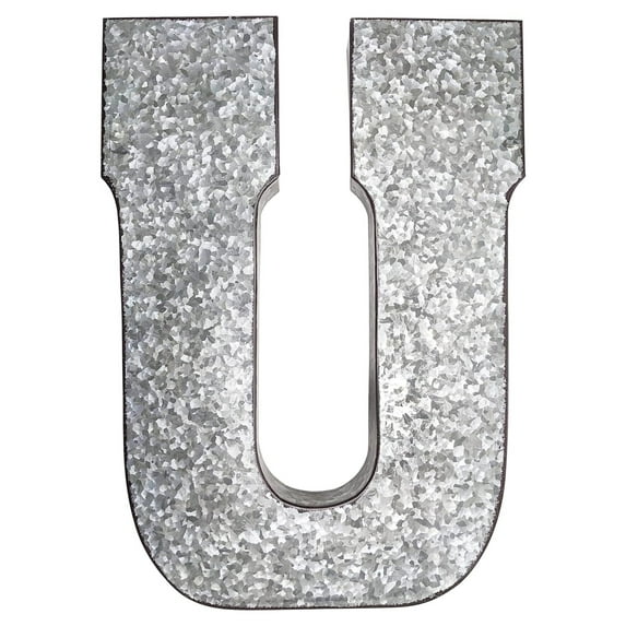 20" Metal Letter "U" Wall Decor, Silver with Rusted Edges, Galvanized Wall Mountable Decoration for Country, -Century, or Farmhouse Themed Room or Event - YOSITiuu