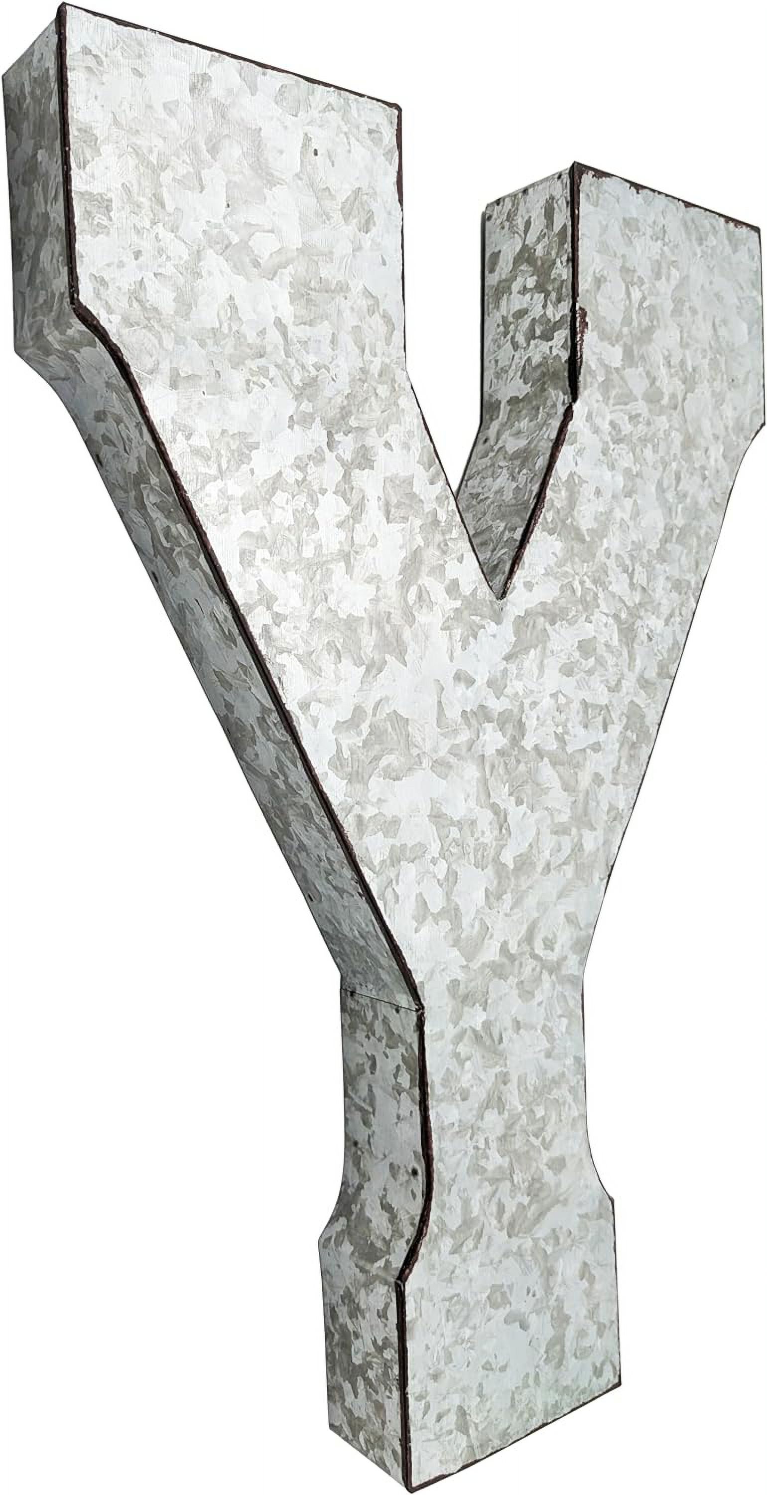 20" Metal Letter "Y" Wall Decor, Silver with Rusted Edges, Galvanized