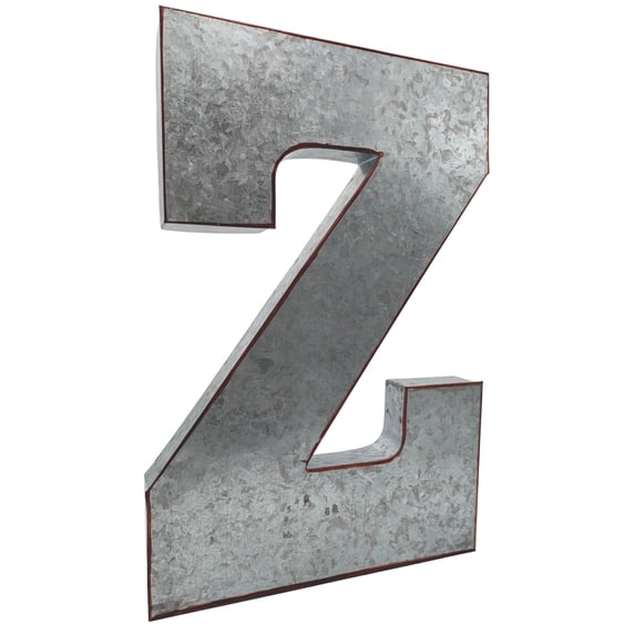 Huge 20" Metal Letter "Z" Wall Decor, Silver with Rusted Edges, Galvanized Wall Mountable Decoration for Country, Mid-Century, or Farmhouse Themed Room or Event