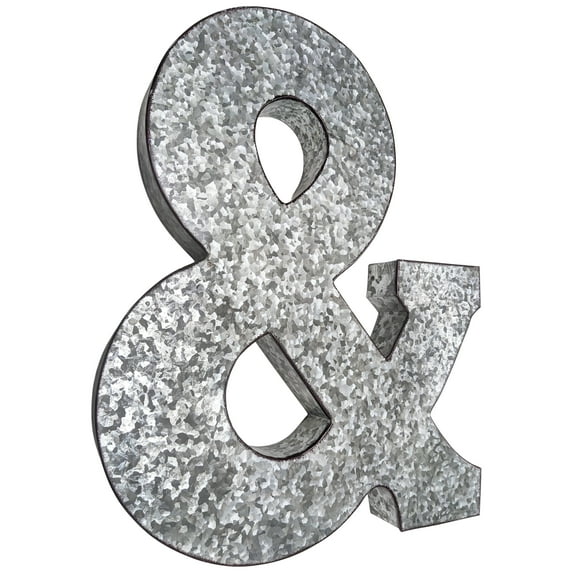 20" Metal "&" Symbol Wall Decor – Silver with Rusted Edges, Galvanized Finish for Country, Farmhouse, or Mid-Century Theme
