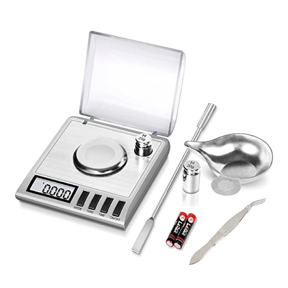 20 Milligram Scale 20g x 0.001gDigital Jewelry/Lab Scale for Powder, Gold, Gems Includes Calibration Weights, Tweezers & TrayTare, Cal, Units ( Silver)