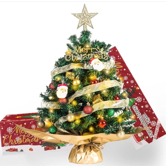 TZDZRC 20" Mini Christmas Tree, Tabletop Artificial Xmas Trees with LED Lights for DIY Gifts Holiday Decoration