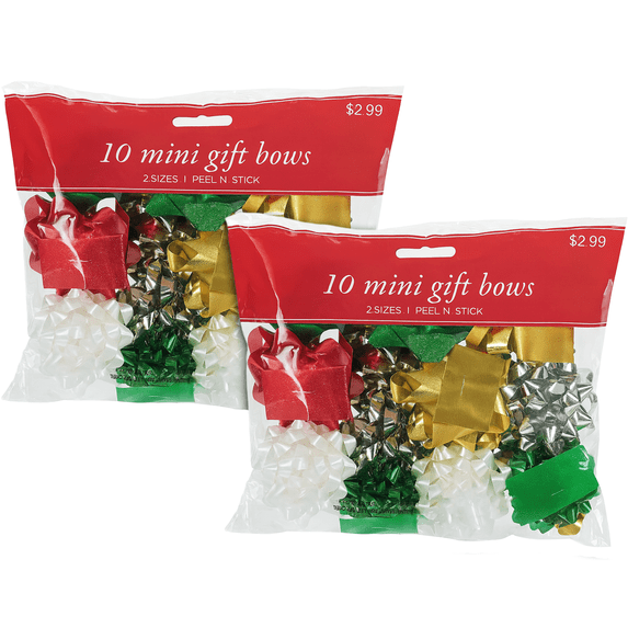 20 Mini Gift Bows, 2 Sizes Peel and Stick, Assorted Holiday Colors, 2 ...