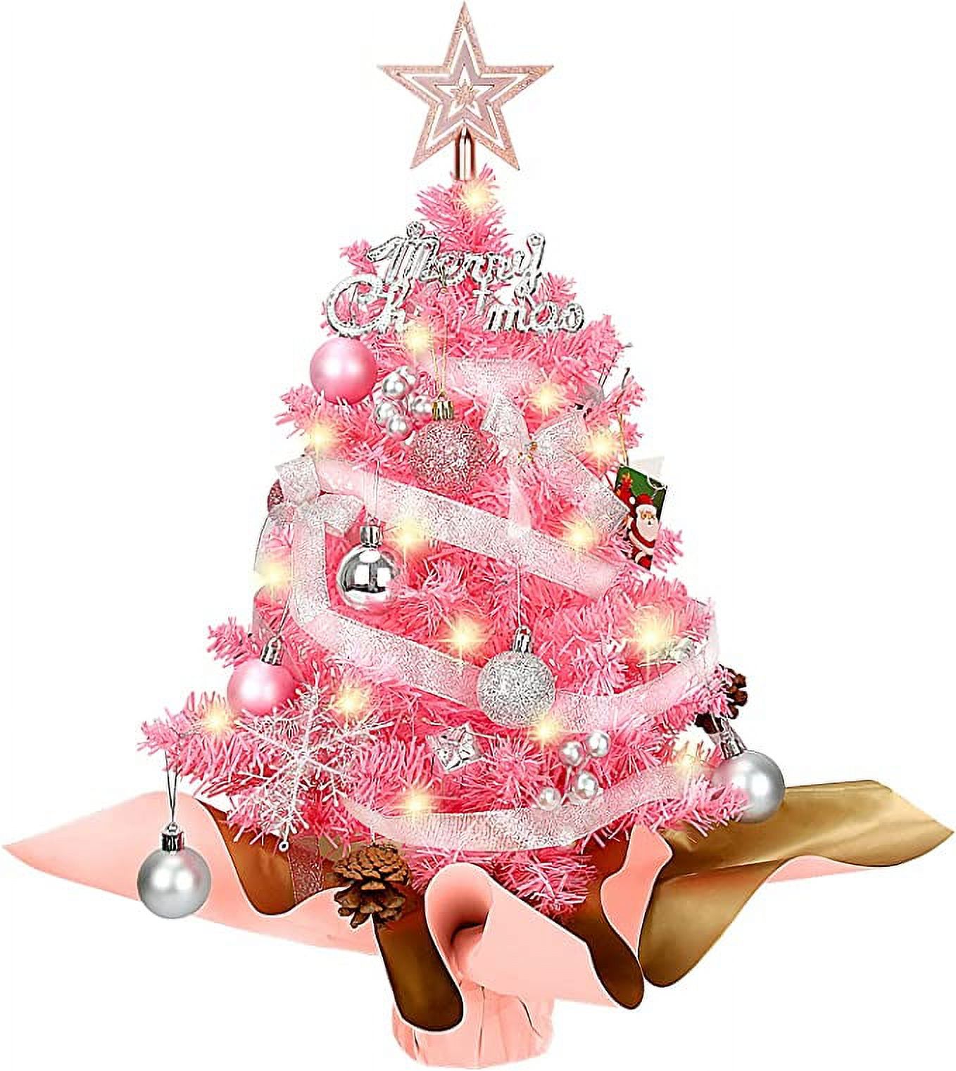 20" Mini Pink Christmas Tree, Small Christmas Tree with Lights