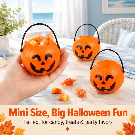 20 Mini Pumpkin Buckets 7cm Jack-o-lantern Candy Plastic Small Or Trick Containers For Party Parties Garden Decoration