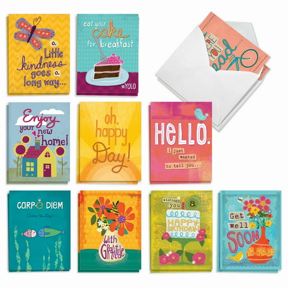20 Mixed Occasions Cards Assorted (10 Designs, 2 Each) - Happy Notes Mixed Occasion (4" x 5.12") AM7166XXG-B2x10