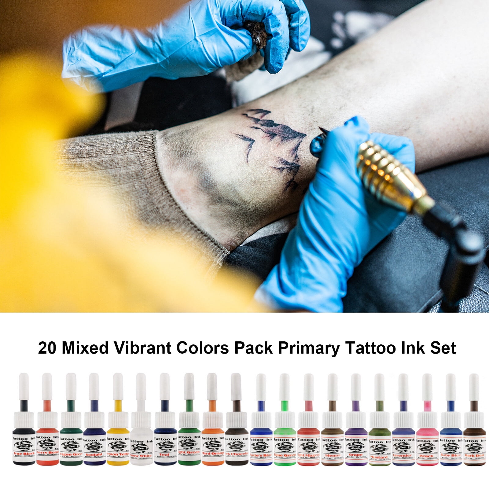20 Mixed Vibrant Colors Pack Tattoo Ink Painting Pigment Primary Tattoo Ink Set 5ml 1/6oz Each