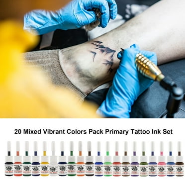 20 Mixed Vibrant Colors Pack Tattoo Ink Painting Pigment Primary Tattoo Ink Set 5ml 1/6oz Each Bottle Natural Ingredient Long Lasting Tattoo Art Body Eyebrow Eyeliner Permanent Beauty Makeup Supply