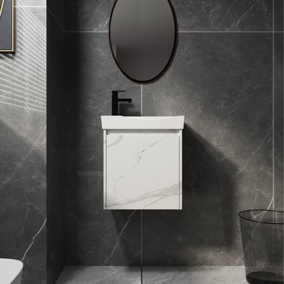 20" Modern Bathroom Vanity with Ceramic Basin | Store Bathroom Essentials Securely | Engineered Wood for Stability | Pre - drilled for Faucet