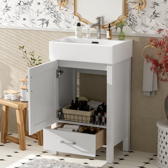 20'' Modern Bathroom Vanity with Ceramic Sink and Drawer