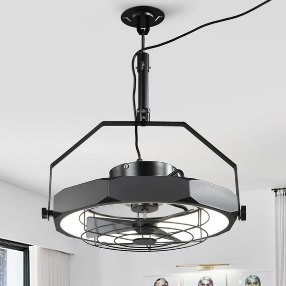 20" Modern Black Caged LED Plug-in Ceiling Fan with Remote, 6-Speed Reversible DC Motor, Dimmable 3-CCT Light, Ceiling or Wall Mount