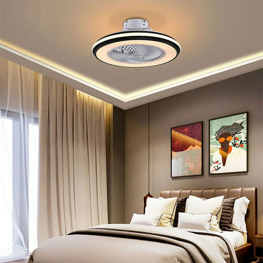 20" Modern Bladeless Ceiling Fan Light Dimming 3 Color Chandelier Lamp