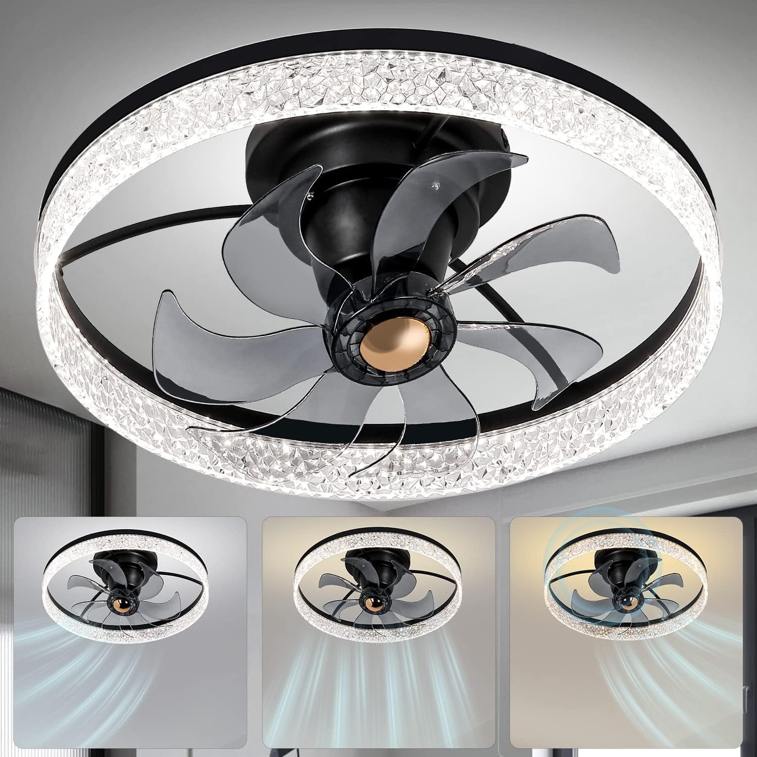 20'' Modern Ceiling Fan with Light, 360° Rotatable, Stepless Adjustable