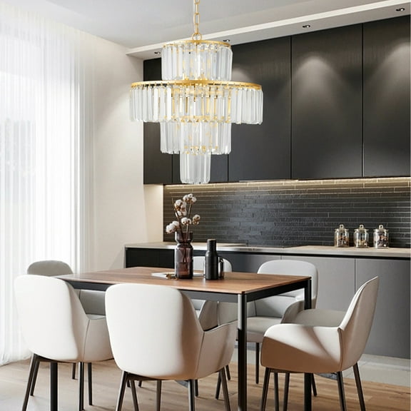 20" Modern Crystal Chandelier With Gold Finish, 4-Tier Design For Dining Room Or Living Room, Elegant Crystal Pendant Light Fixture (Bulb Not Included)