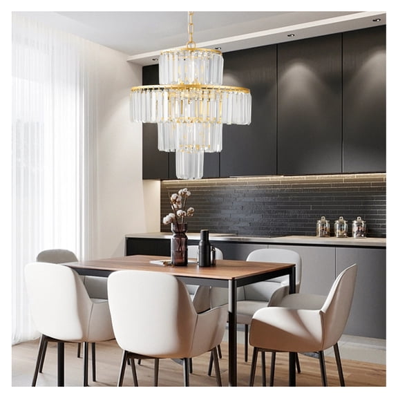 20" Modern Crystal Chandelier with Finish, 4-Tier Design for Dining Room or Living Room, Crystal Pendant Light Fixture (Bulb Not Included)