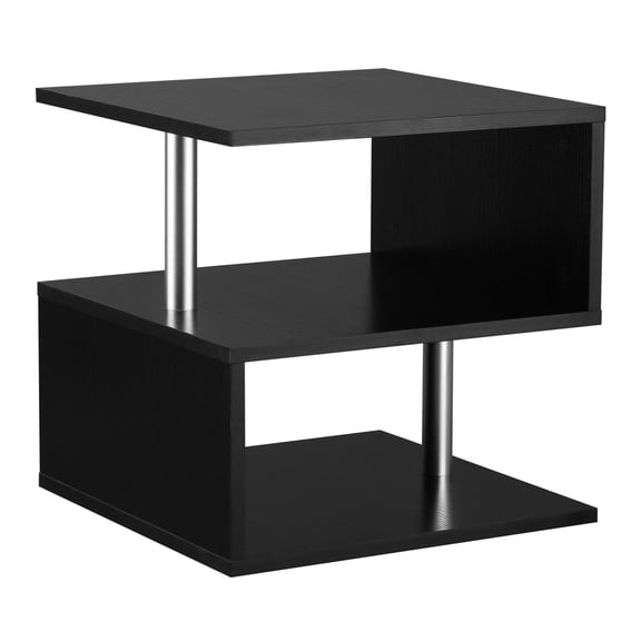 20" Modern End Table with Storage Shelf - S-Shaped Accent Side Table for Living Room, Black Steel Frame & Particle Board, Multi-Tier Coffee Table