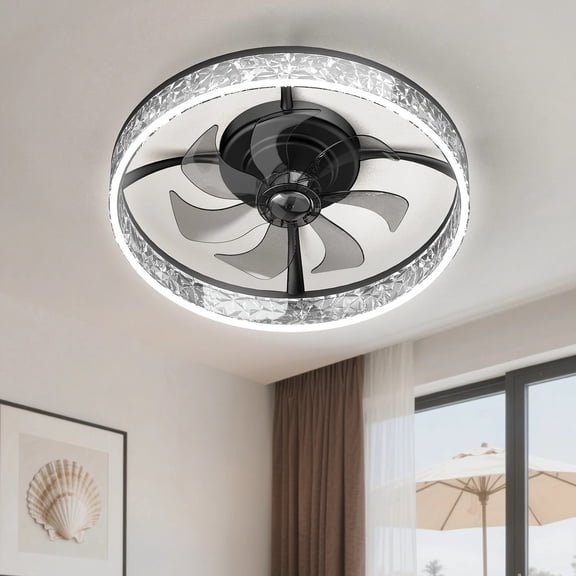 Flush Mount Ceiling Fan with Light, Display Remote/APP Control ...
