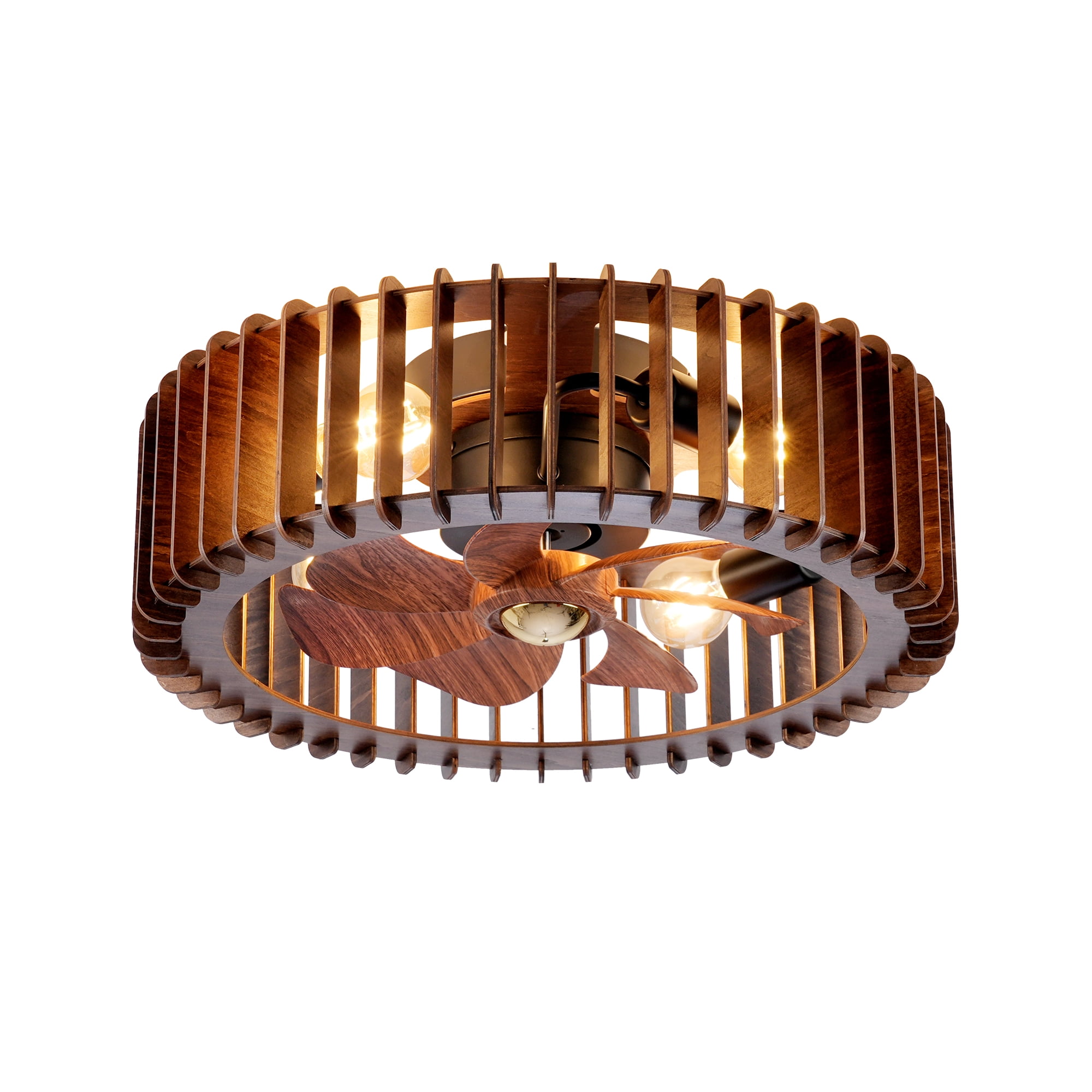 20" Modern Flush Mount Fan Light,Ceiling Fans with Lights and Remote Control, 6 Speeds, Quiet DC Motor For Living Room, Bedroom, Kitchen, Wood (No Included Bulbs)