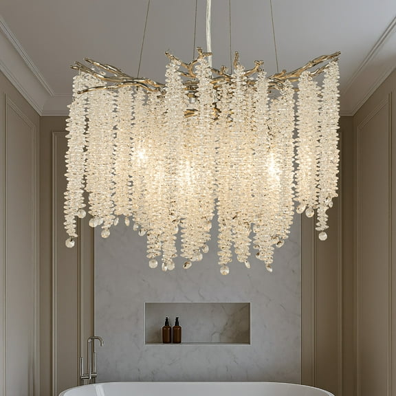 20'' Modern Glam Crystal Chandelier Polished Nickel Branch Style 4-Light Pendant Ceiling Light for Dining Room Bedroom Living Room Entryway