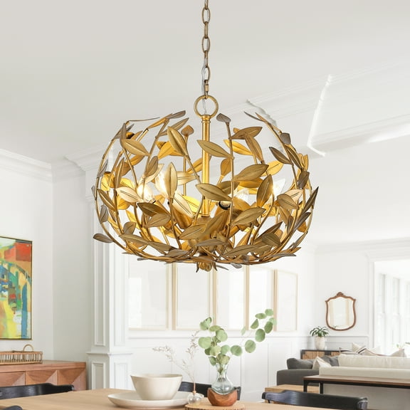 20" Modern Gold 6-Light Leaf Chandelier for Dining Room, Living Room and Entryway