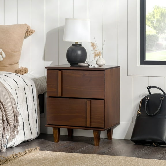 Walker Edison 20” Contemporary Vertical Drawer Pulls Solid Wood Nightstand, Walnut