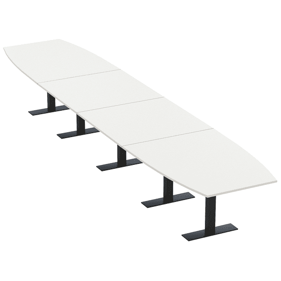 20' Modular Boardroom Table Boat Shaped Metal T-Bases Power And Data