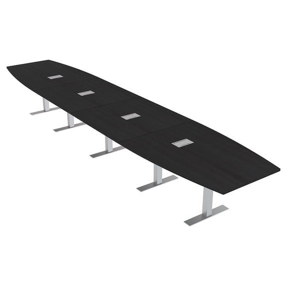 20' Modular Boardroom Table Boat Shaped Metal T-Bases Power And Data