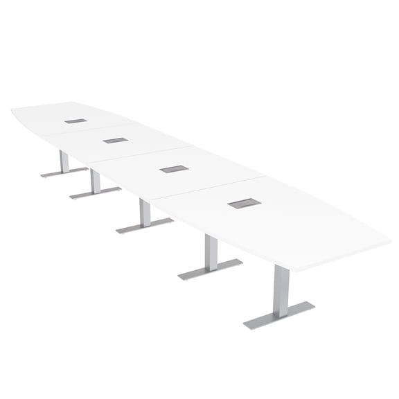 20' Modular Boardroom Table Boat Shaped Metal T-Bases Power And Data