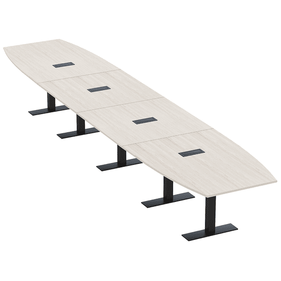 20' Modular Boardroom Table Boat Shaped Metal T-Bases Power And Data