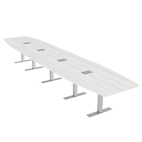20' Modular Boardroom Table Boat Shaped Metal T-Bases Power And Data