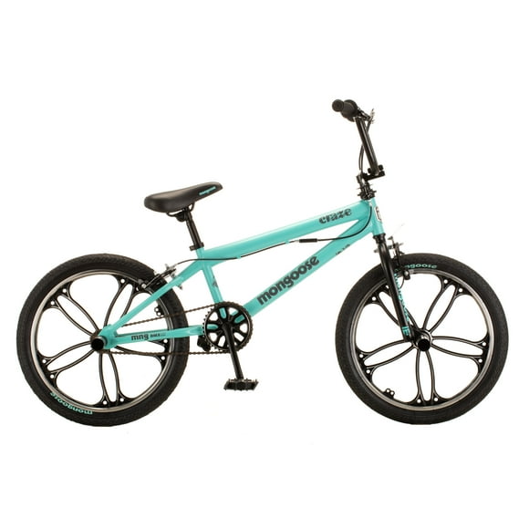 Mongoose Craze Kids BMX Bike, 20-in. Wheels, Kids Ages 6+, Black & Mint Child Bicycle