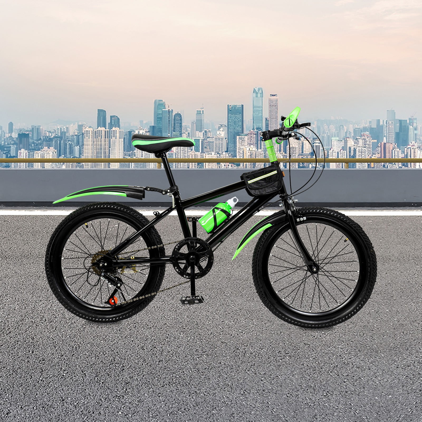 20" Mountain Bike 7 Speed Front and Rear Dual Disc Brake City Bike Height Adjustable Bicycle