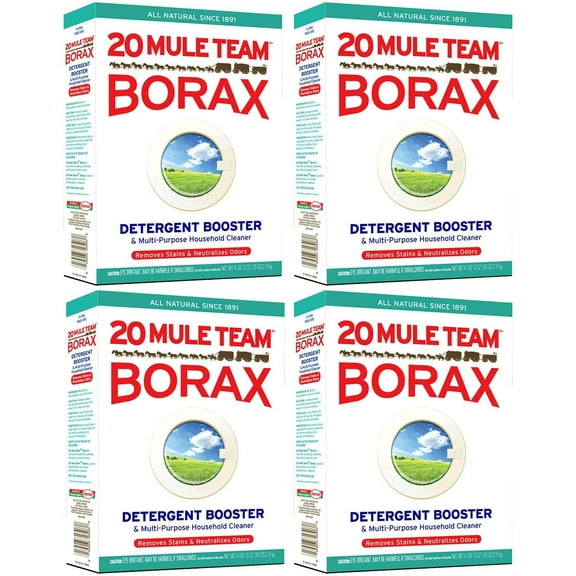 Borax 20 Mule Team Laundry Booster Powder - Household Cleaner - 4 Pack, 4 lbs Each